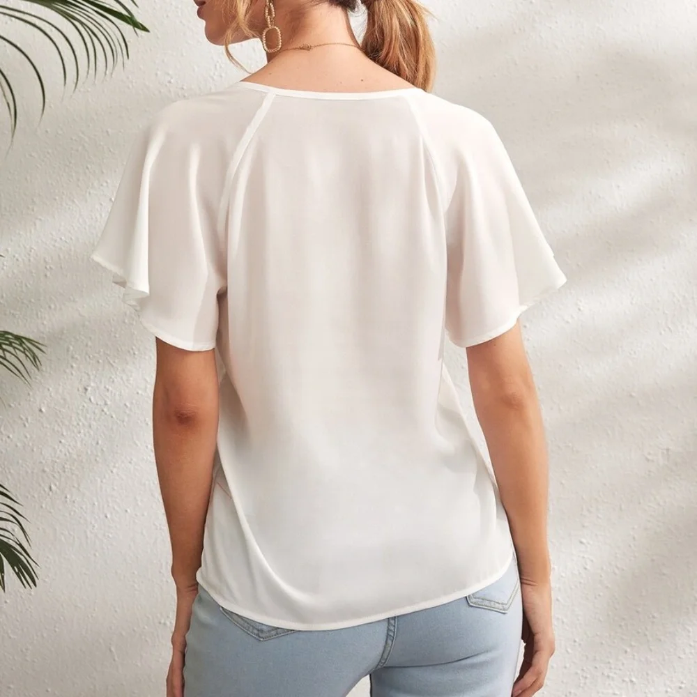 Bohemian Solid Butterfly Sleeve Blouse Work Office - Picture 4 of 16